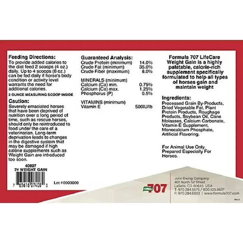 Formula 707 Horse Weight Gain Supplement, 7lb, 28 Servings  High-Calorie, Muscle & Digestive Support
