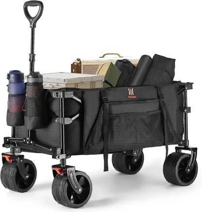 Navatiee Heavy-Duty Collapsible Wagon  Foldable Utility Cart with Brakes, Side Pocket & Large Wheels