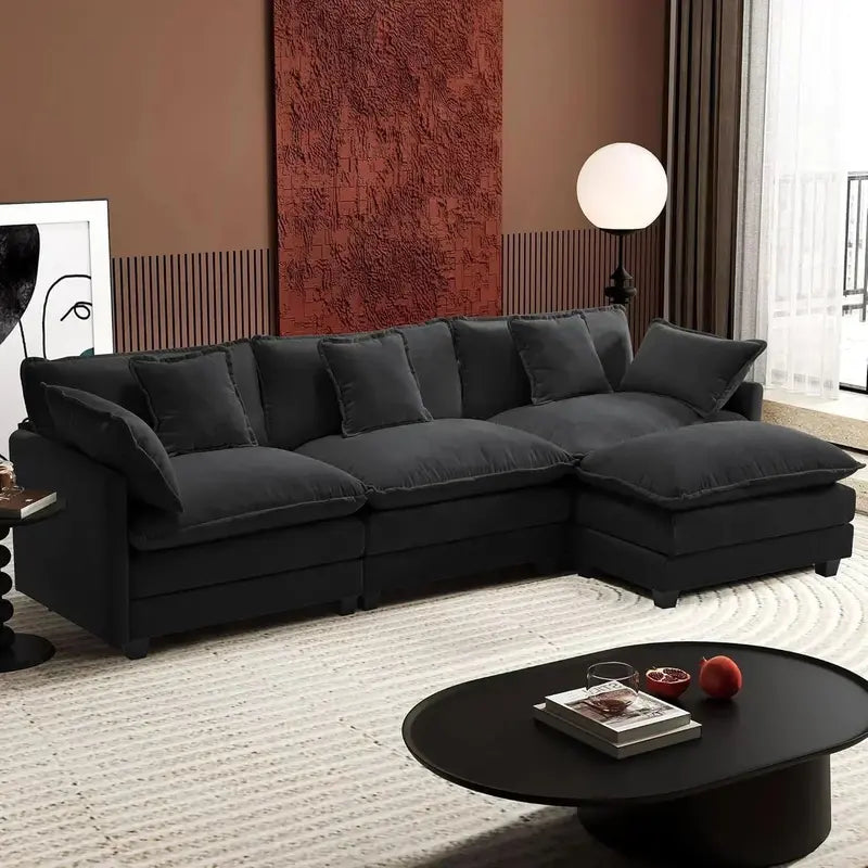 111.4-Inch L-Shaped Modular Cloud Sofa  Chenille 4-Seater with Ottoman & Deep Seat Design