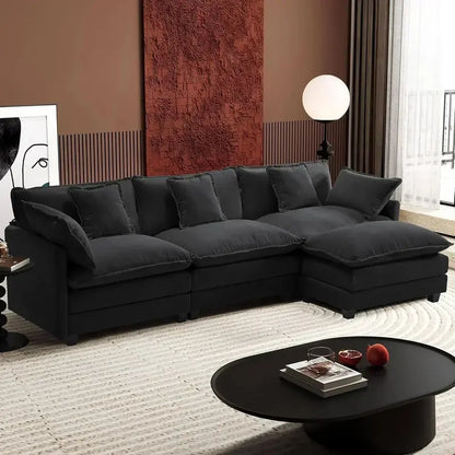 111.4-Inch L-Shaped Modular Cloud Sofa  Chenille 4-Seater with Ottoman & Deep Seat Design