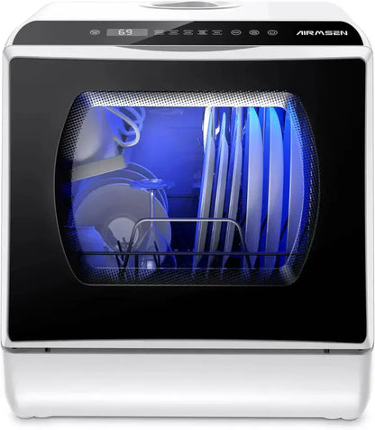 AIRMSEN Mini Tabletop Dishwasher with 5 Wash Programs and Space-Saving Footprint