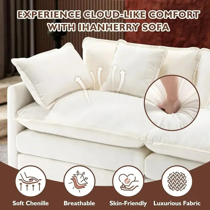 111.4-Inch L-Shaped Modular Cloud Sofa  Chenille 4-Seater with Ottoman & Deep Seat Design
