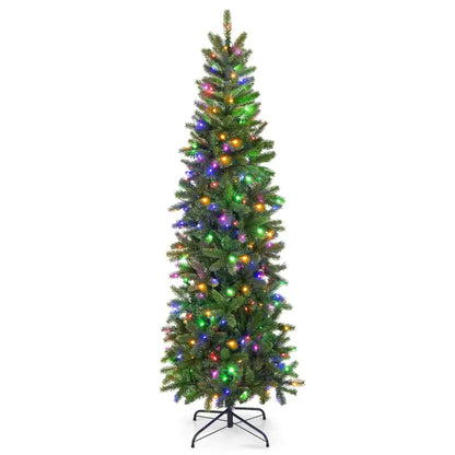 6-Foot or 7-Foot Pre-Lit Slim Pencil Christmas Tree with Realistic PVC/PE Branch Tips