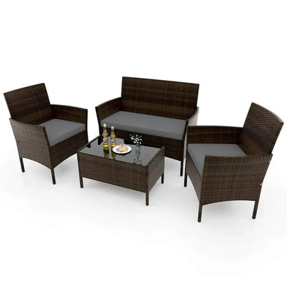 Costway 4-Piece Patio Furniture Set  Tempered Glass Table with Washable Seat Cushions