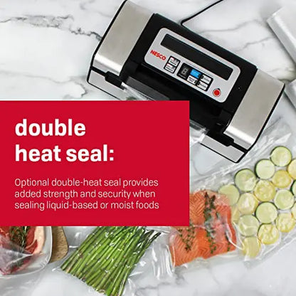 Nesco VS-12 Deluxe Vacuum Sealer  130W, Includes Starter Bag Kit & Clear Viewing Lid