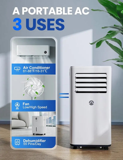 10000 BTU Portable Air Conditioner  3-in-1 Unit (Cool/Dehumidify/Fan), Digital Display, Window Kit Included, 24H Timer, Sleep Mode, Covers Up to 450 Sq. Ft.