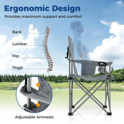 All-Terrain Outdoor Folding Chair  500 lb Capacity with Built-In Cooler Pouch & Cup Holder