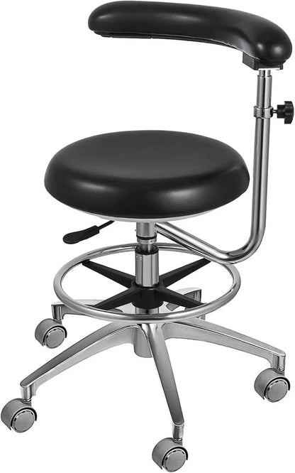 Professional Dental Stool  Height-Adjustable PU Leather Chair with 360° Swivel Armrests