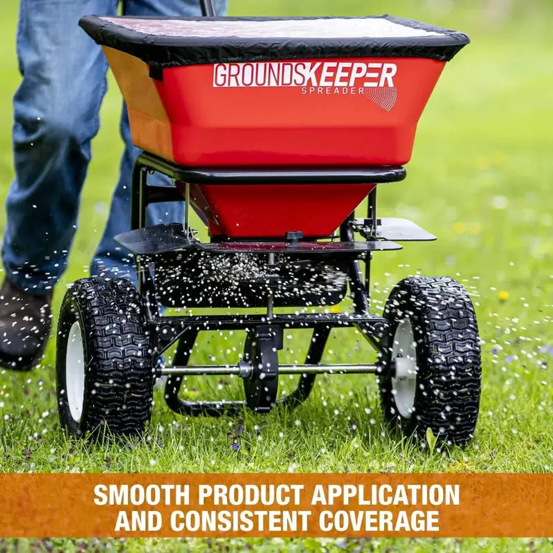 Heavy-Duty Walk-Behind Ice Melt Spreader  100 lb Capacity, Enclosed Gearbox, Grate & Cover Included