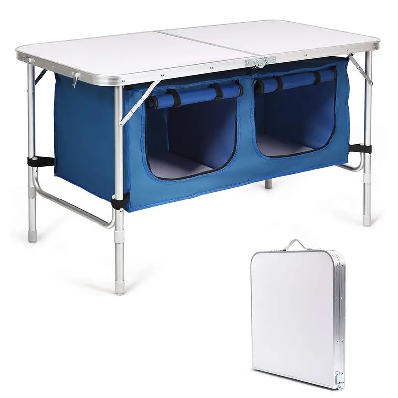 Compact Folding Camping Table with Integrated Storage  Lightweight Outdoor Utility Table