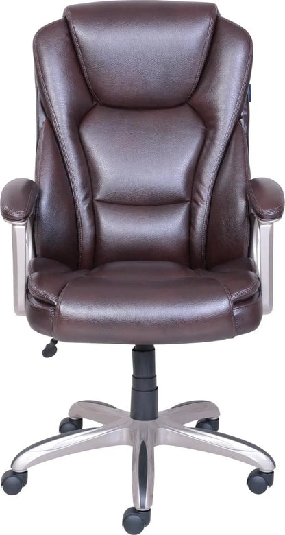 Serta Heavy-Duty Brown Leather Office Chair with Memory Foam &amp; 350 lb Capacity