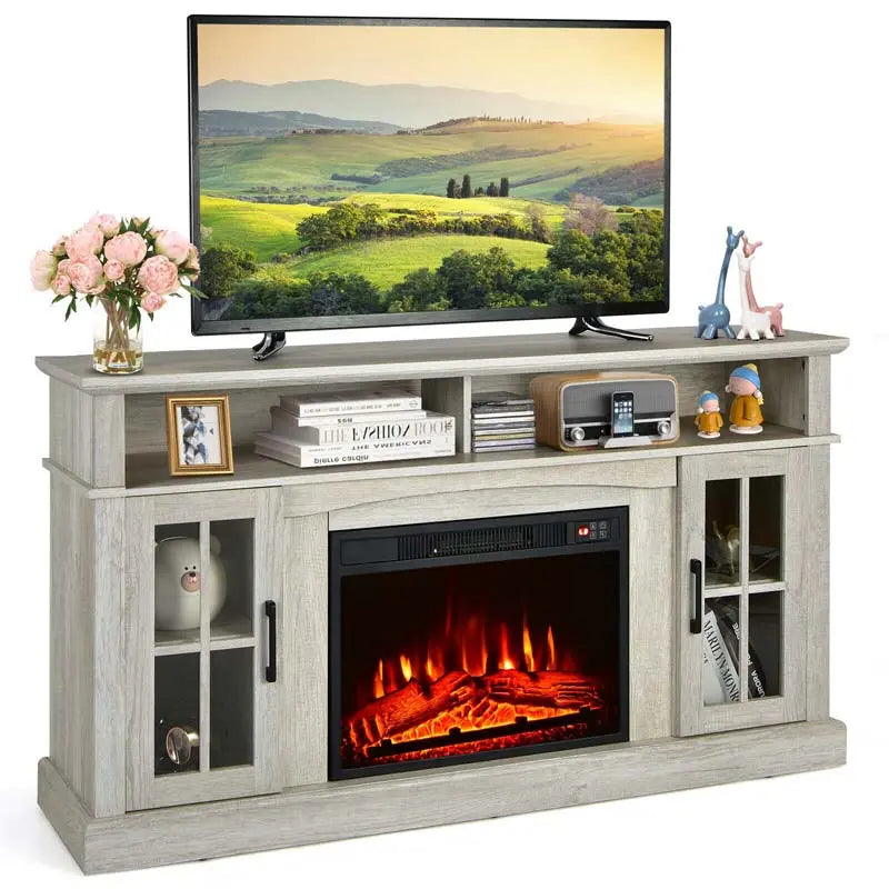 Electric Fireplace TV Console  58″ Media Stand with 23″ Built-In Insert and 1400W Heater, Supports TVs up to 65″