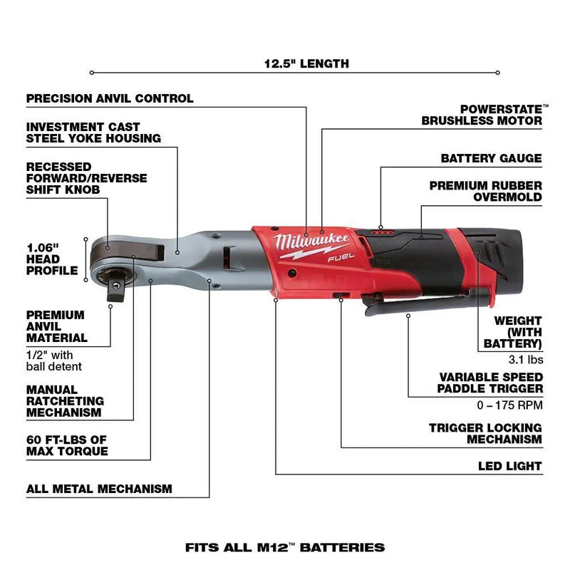 M12 FUEL 12V Lithium-Ion 1/2 in. Brushless Cordless Ratchet Kit w/Grease Gun