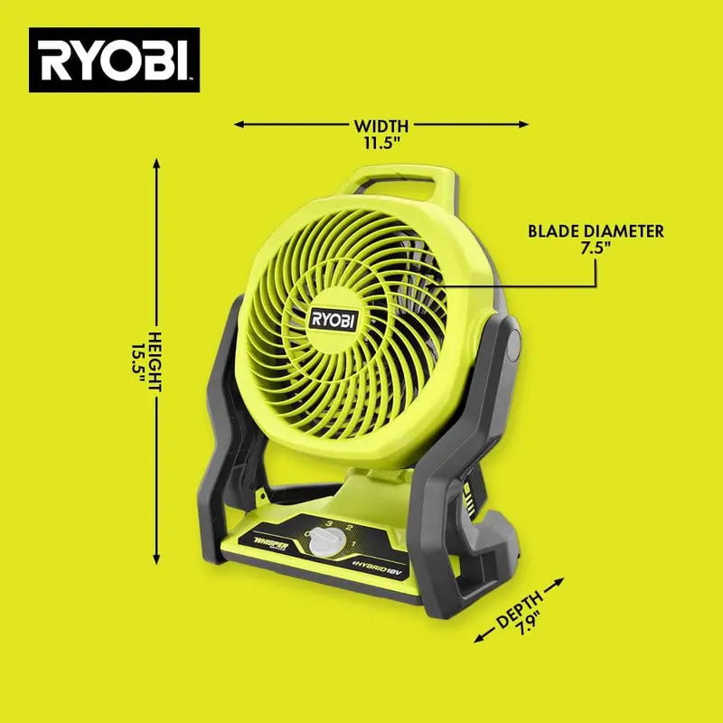 RYOBI ONE+ 18V Cordless Hybrid WHISPER SERIES 7-1/2 in. Fan (Tool Only) PCL811B