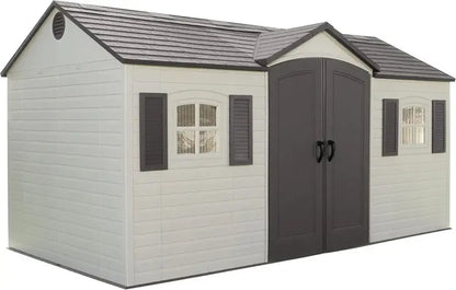 Lifetime 8 ft × 15 ft Outdoor Storage Shed  Desert Sand Color, Weather-Resistant Design