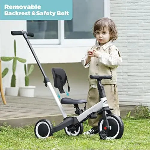 NewYoo 4-in-1 Toddler Tricycle for 1-3 Year Olds  Balance Bike with Parent Handle & Removable Pedals  White TR007