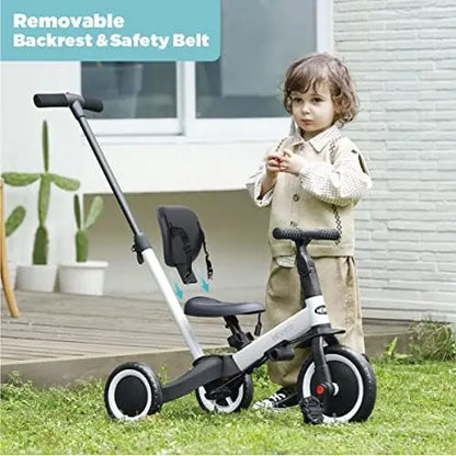 NewYoo 4-in-1 Toddler Tricycle for 1-3 Year Olds  Balance Bike with Parent Handle & Removable Pedals  White TR007