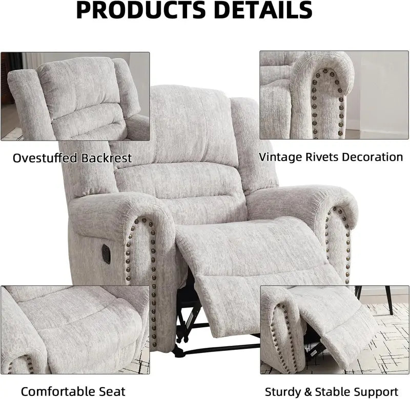 Classic Leather Manual Recliner  Traditional Single-Sofa Living Room Accent Chair