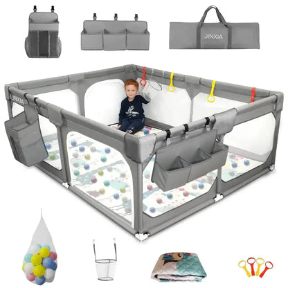 Extra-Large Baby Playpen with Floor Mat  75″ x 59″ BPA-Free Safety Yard with Storage Bag & Gap-Free Design