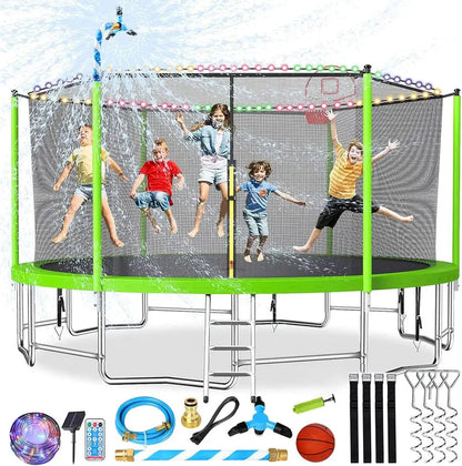 16-Foot Upgraded Trampoline with Enclosure Net and Adjustable Basketball Hoop