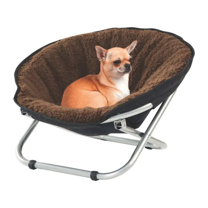 Folding Pet Cot Chair  Cat Bed, Brown Fleece Top Papasan Chair for Sm