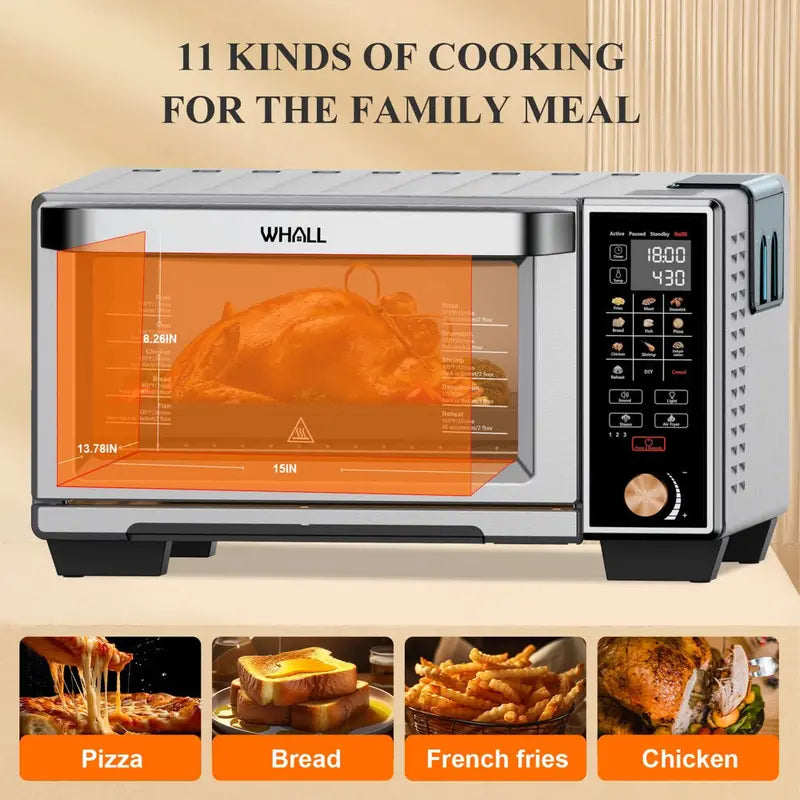 WHALL Air Fryer Toaster Oven   30QT Convection Oven, 11-In-1 Steam Oven, Touchscreen, 4 Accessories