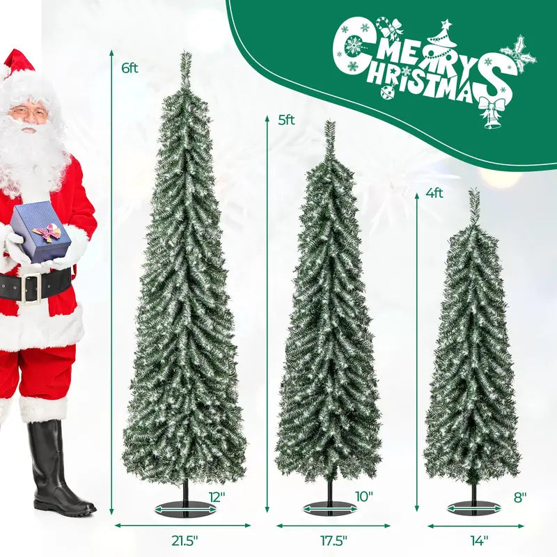 Three-Piece Pre-Lit Artificial Christmas Tree Set (4-, 5-, and 6-Foot) with Cascading Branches