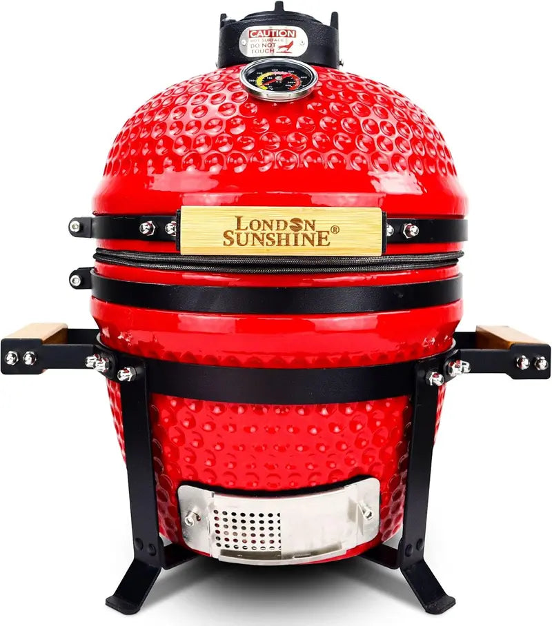 13-Inch Kamado-Style Ceramic Charcoal Grill  Compact Red BBQ Smoker for Patio & Outdoor Cooking