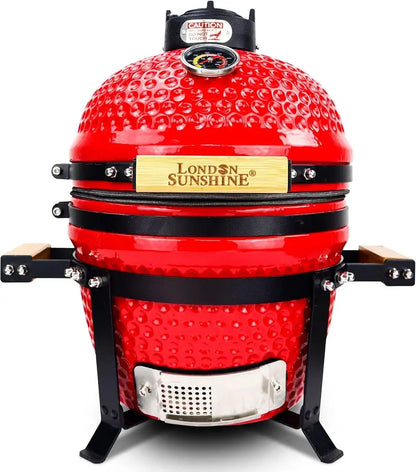 13-Inch Kamado-Style Ceramic Charcoal Grill  Compact Red BBQ Smoker for Patio & Outdoor Cooking
