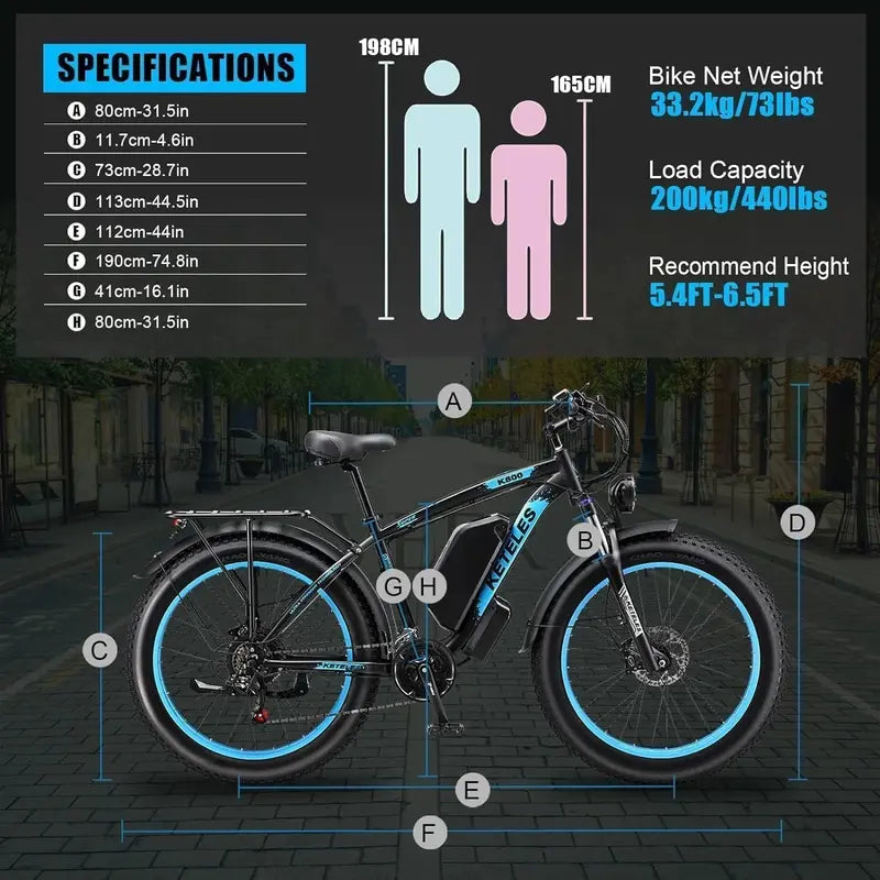 KETELES 4000W Dual-Motor Fat-Tire Electric Mountain Bike  26″, 48V/23Ah Removable Battery, UL 2849 Certified