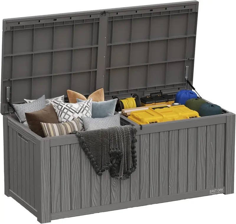 EAST OAK 60-Gallon Resin Deck Box  All-Weather Indoor/Outdoor Storage Bin with Waterproof Design