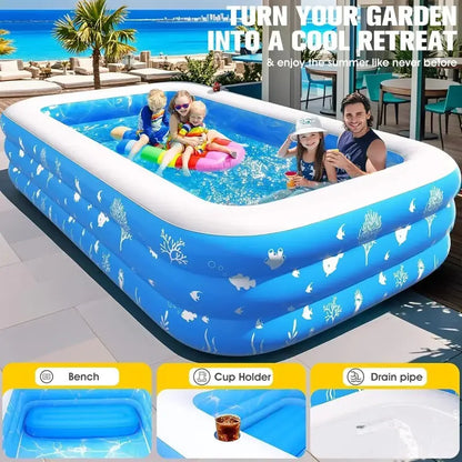 Lighted Family Inflatable Pool  Extra-Large with Integrated Seats & Waterproof LED Lighting