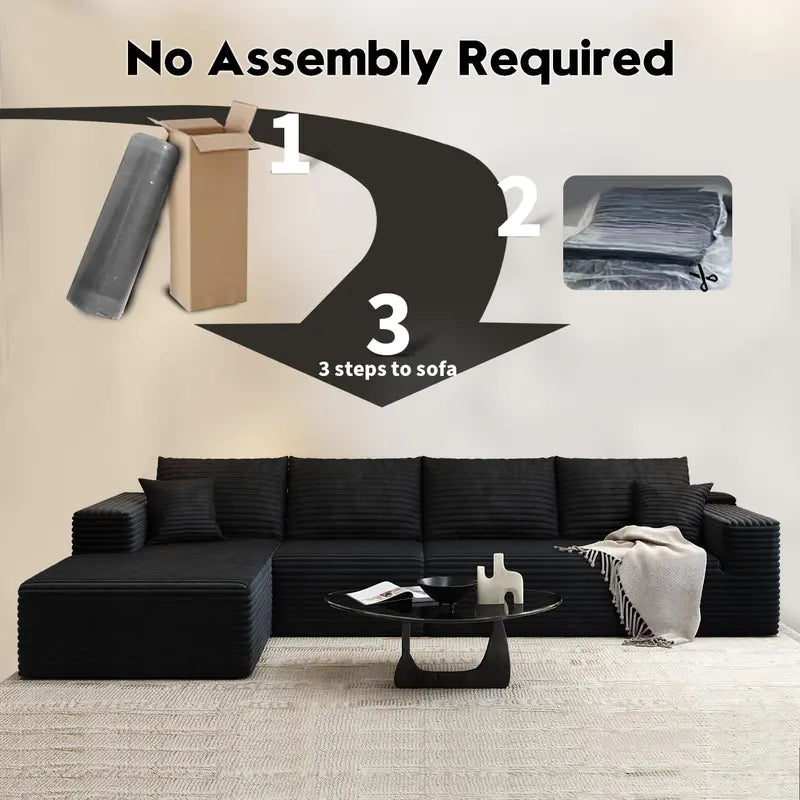 107.5-Inch L-Shaped Cloud Sectional  Minimalist Deep-Seat Sofa, No Assembly Required