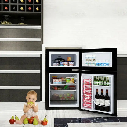 Costway Compact 3.2 Cu. Ft. Mini Fridge with Freezer  Space-Saving Grey Cooler for Dorms or Offices