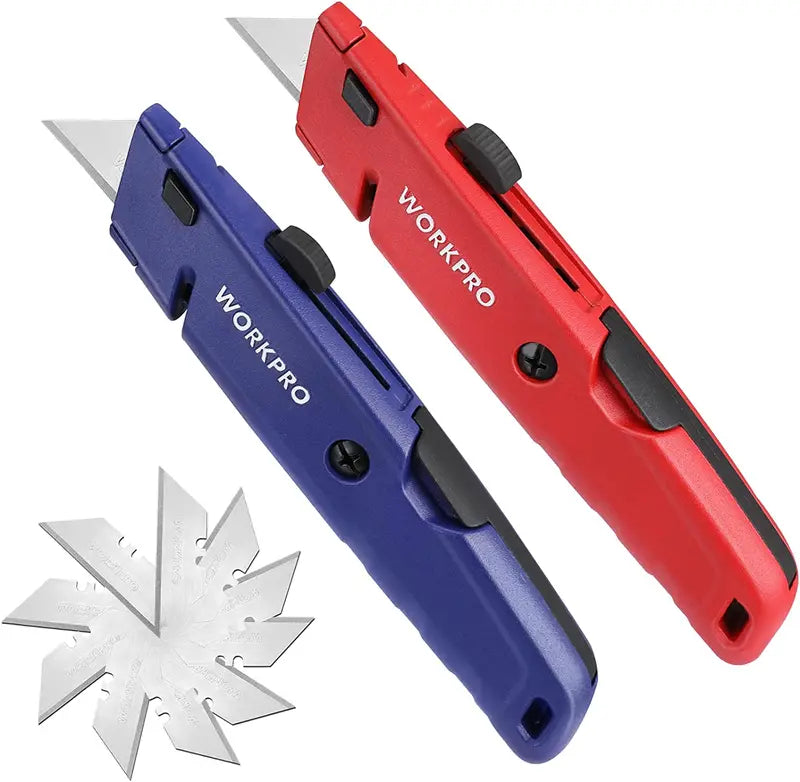 WORKPRO 2-Pack Retractable Box Cutters  Twine Cutter, Aluminum Body, 16 SK5 Blades