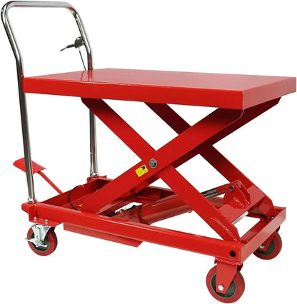 Heavy-Duty Hydraulic Lift Table Cart  31″ Max Height, Double Scissor Frame, 4 Swivel Casters & Non-Slip Surface