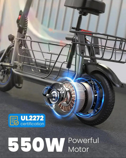 Adult Electric Scooter Featuring a Spacious Center Cargo Basket