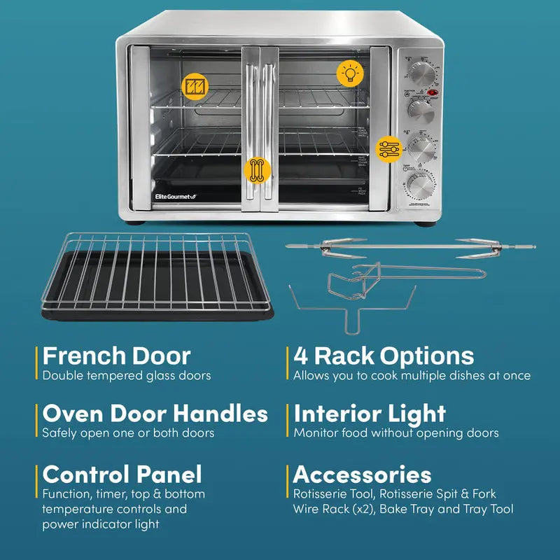 Elite Gourmet 47.5-Quart Convection Oven  18-Slice Capacity, 4-Function Control Knobs