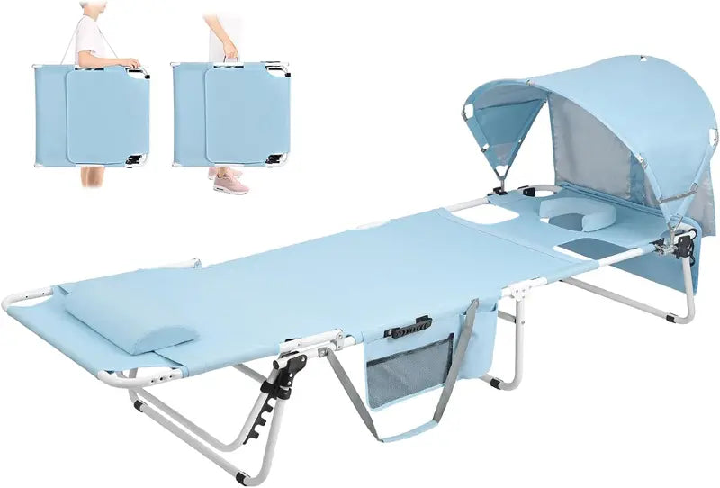 Heavy-Duty Tanning Chair with Face Hole & Sun Canopy  5-Position Recliner, UPF 50+ Shade, Supports Up to 300 lbs for Pool, Beach or Camping