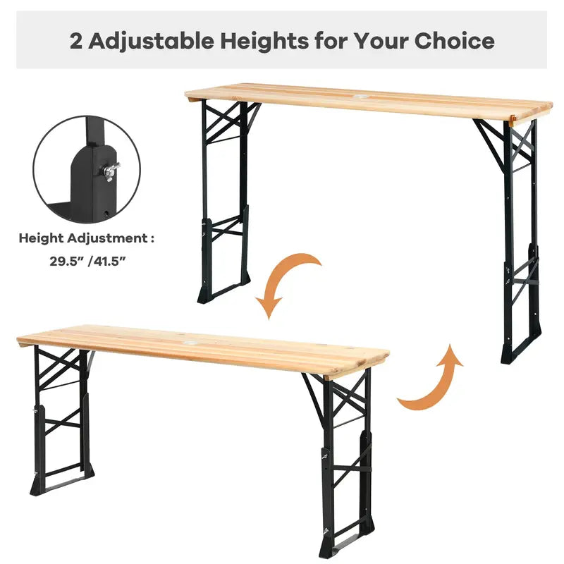 Folding Picnic Beer Table  Compact Outdoor Camping Table for Patios and Tailgates