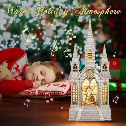 DGSCAK Church Snow Globe Lantern, Resin, Retro Style, Musical with Timer, USB/Battery Powered, Christmas Decor