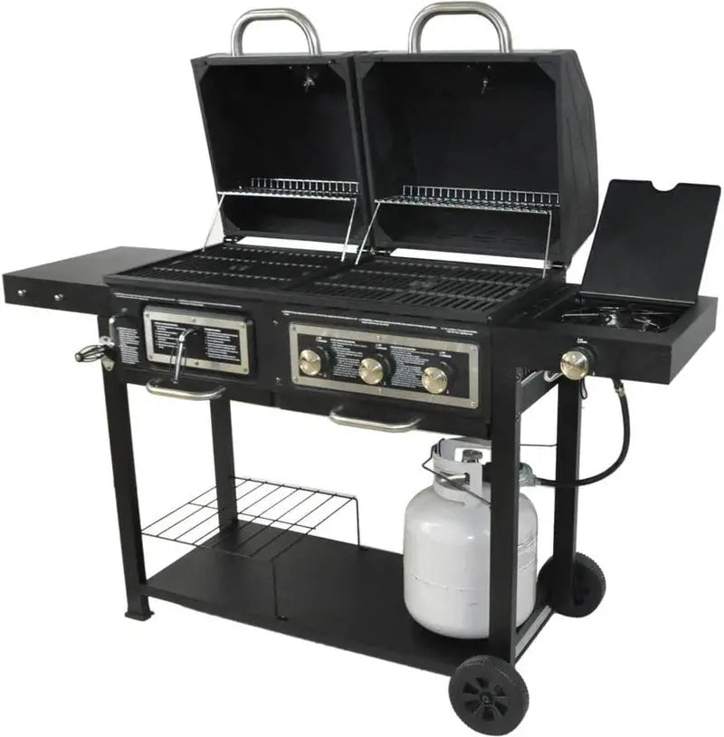Dual-Fuel Outdoor Grill  Charcoal & Gas Combo Cooking System for Versatile Backyard Barbecues