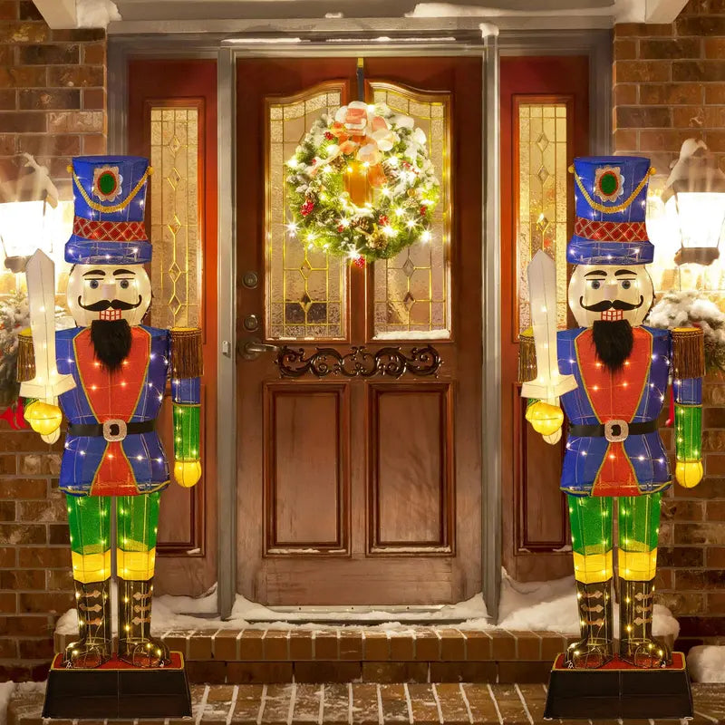 6-Foot Lighted Nutcracker Soldier — Life-Sized Holiday Decoration with Sword and 110 Warm White LEDs