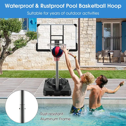 Poolside Adjustable Basketball Goal  Compact Outdoor Hoop with 64″79″ Height Range