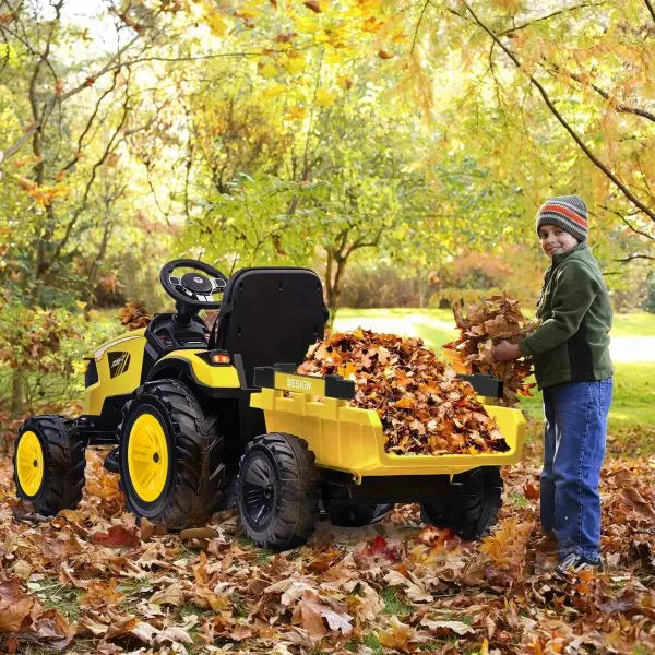 24V 3-in-1 Ride-On Tractor  Excavator & Bulldozer Modes, Remote, LED, USB/Bluetooth (Yellow)