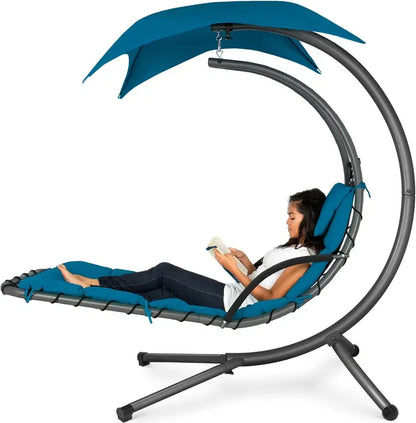 Best Choice Products Curved Hanging Steel Chaise Lounge Swing  Charcoal Gray with Pillow & Canopy