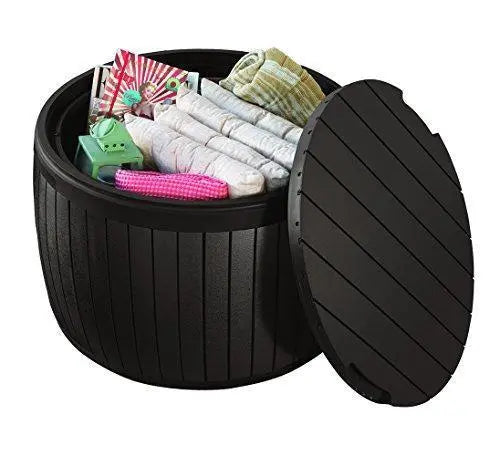 Keter Circa Outdoor Storage Table  37-Gallon Round Deck Box in Brown