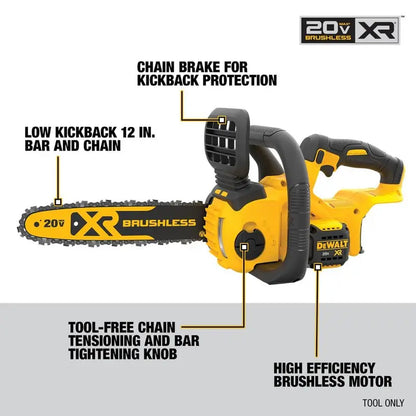 DEWALT 20V MAX 12in. Brushless Battery Powered Chainsaw, Tool Only DCCS620B
