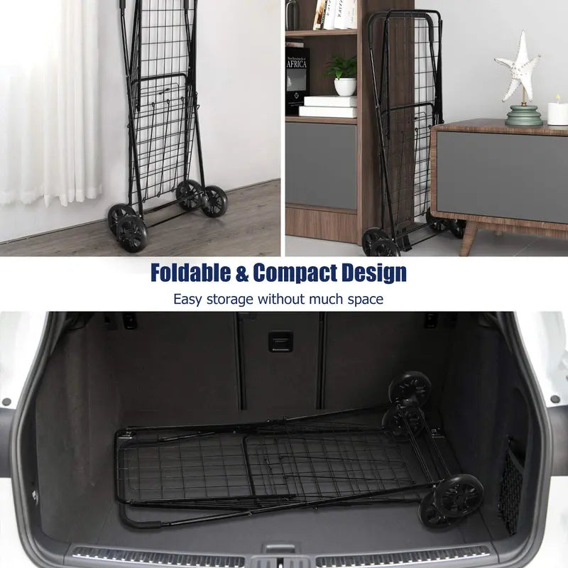 Lightweight Folding Shopping Cart  Wheeled Grocery Trolley for Easy Transport