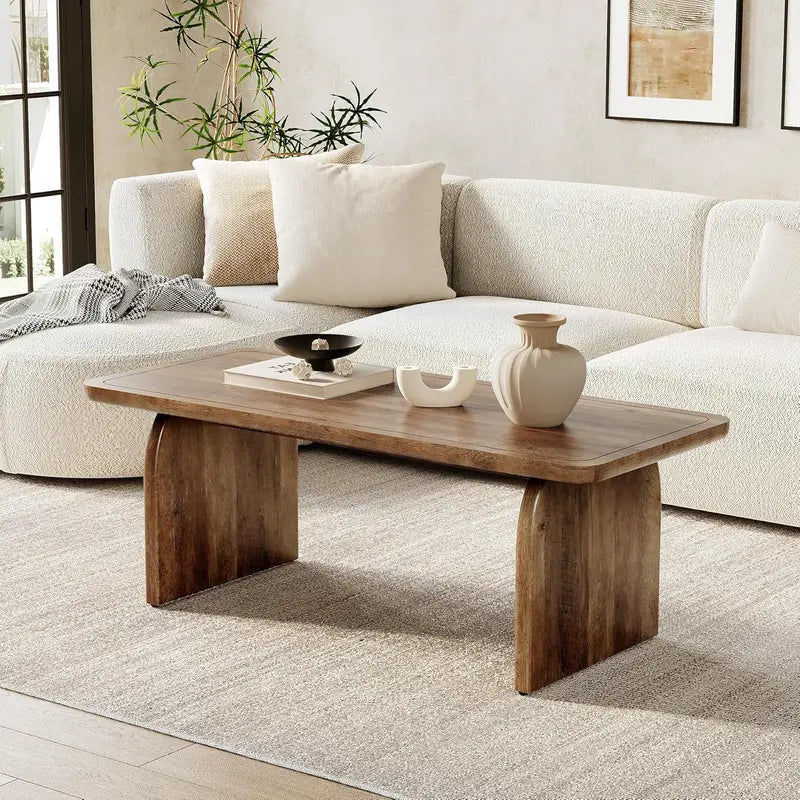 LITTLE TREE Farmhouse-Style Center Table  47-Inch Round Wood Coffee Table with Rounded Corners